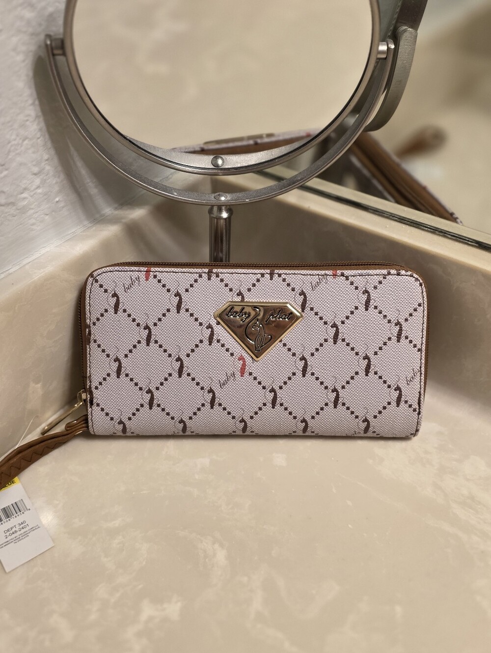 Baby Phat Cream and Brown Wallet with Wrist Strap
